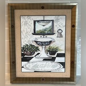 Bathroom Decor Picture Frame French Country Damask Black White 10.5” X 12.5”